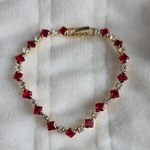 Elegant 14k Gold Plated Red Rhinstone Bracelet